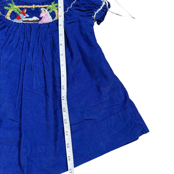 Classic Whimsy Baby Girls Royal Blue Corduroy Smocked Nativity Scene Dress 9M - Picture 8 of 8